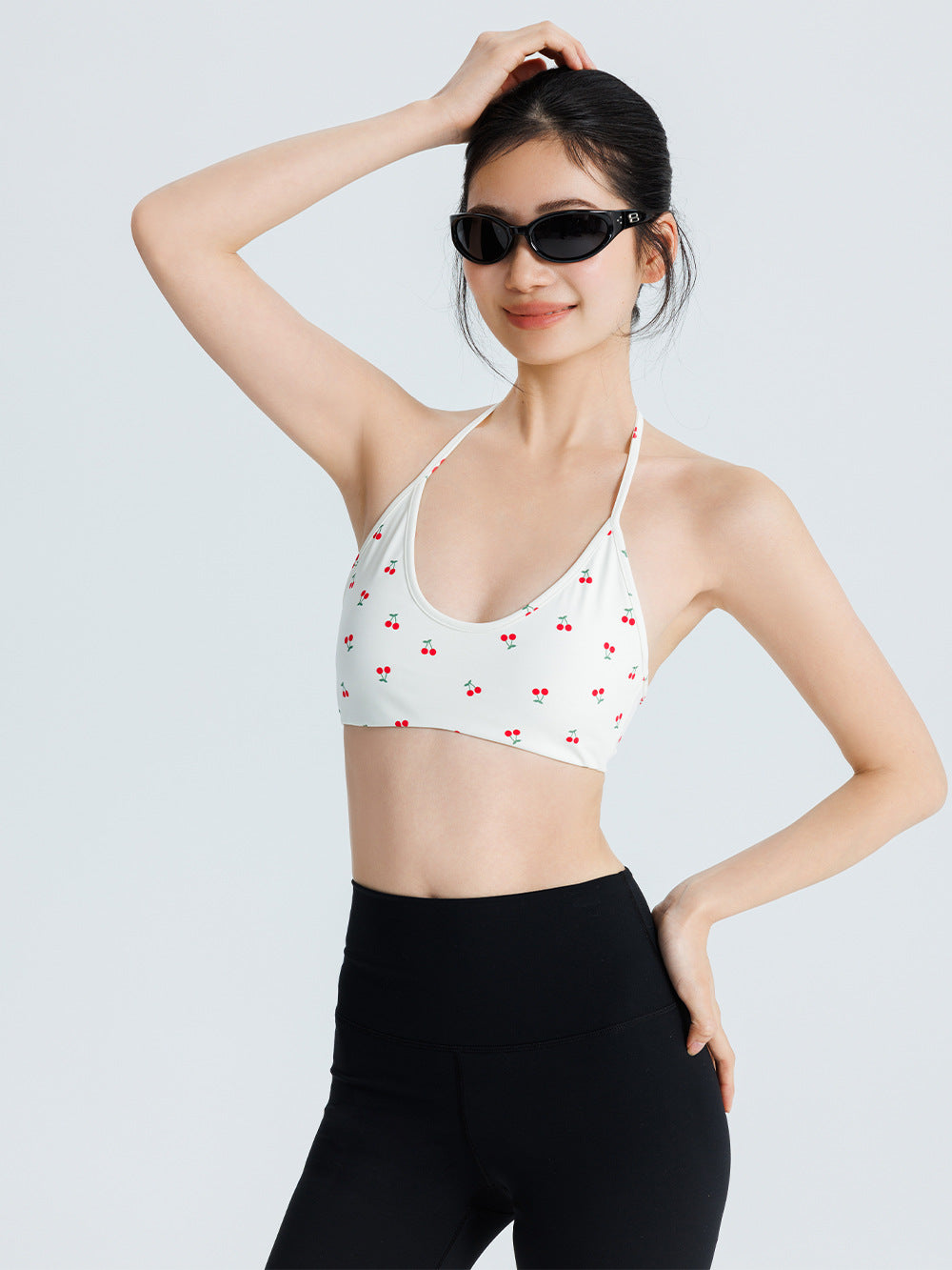 Kinetiv Women's Halter Sports Bra - Fixed-Cup Padded Yoga Top