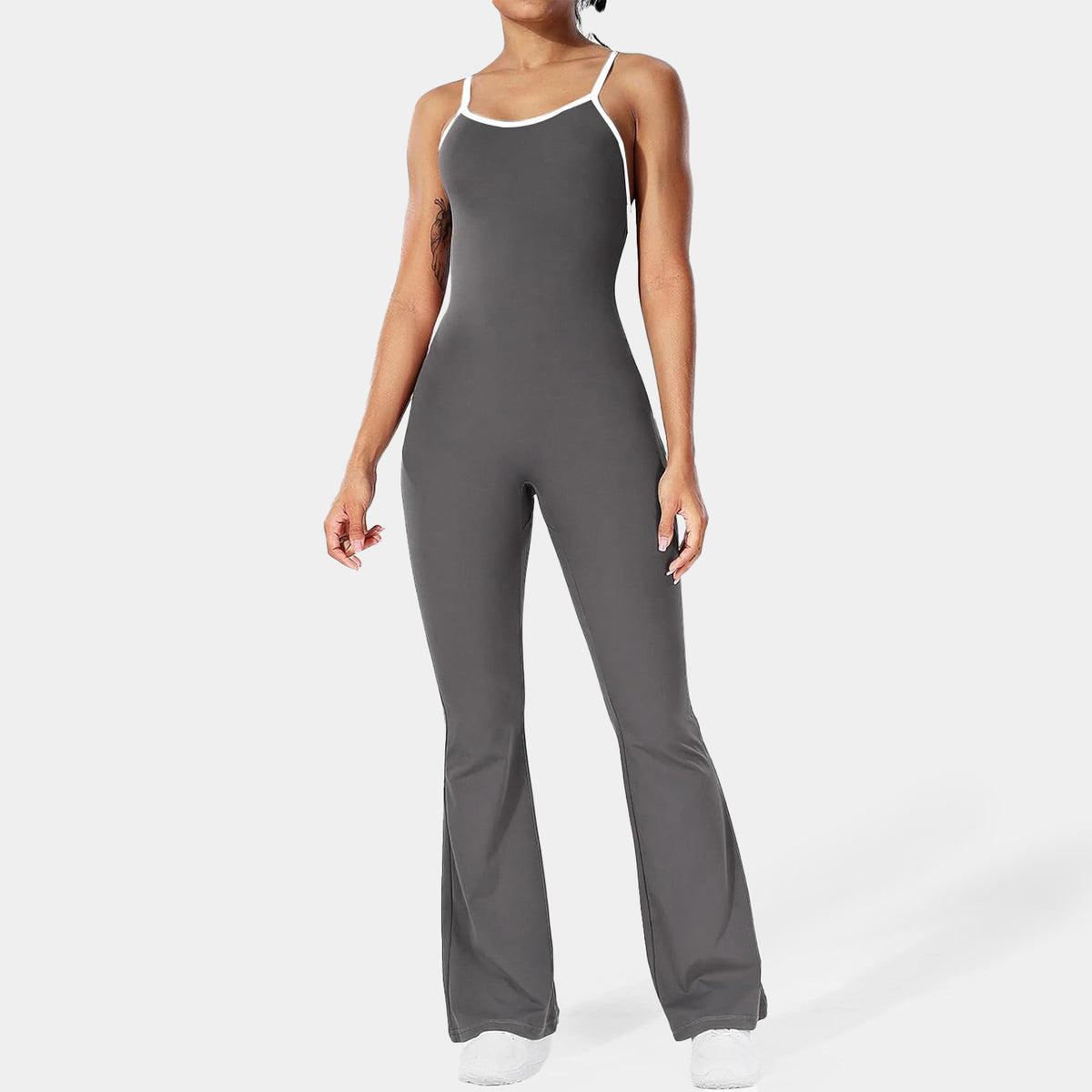 Kinetiv Women's Backless Yoga Jumpsuit - Flare Pants Sports Bodysuit
