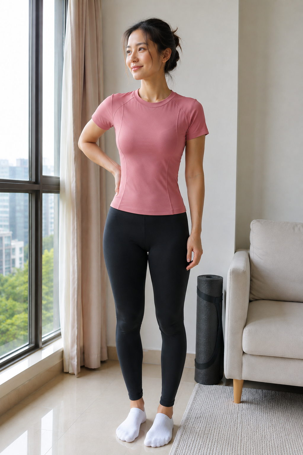 Kinetiv Women's Stretch Fitness T-Shirt - Short Sleeve Body-Slimming Sports Top
