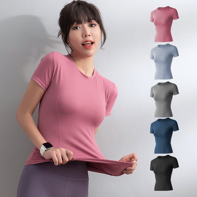 Kinetiv Women's Stretch Fitness T-Shirt - Short Sleeve Body-Slimming Sports Top