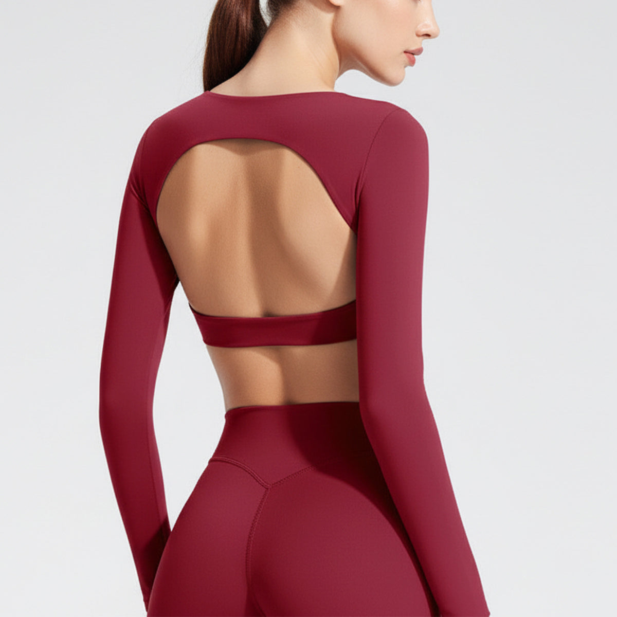 Kinetiv Women's Long Sleeve Back-Cutout Top - Fitted Yoga Sports Tee