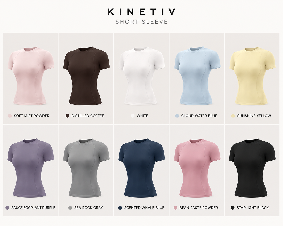 Kinetiv Women's Stretch Fitness T-Shirt - Short Sleeve Body-Slimming Sports Top