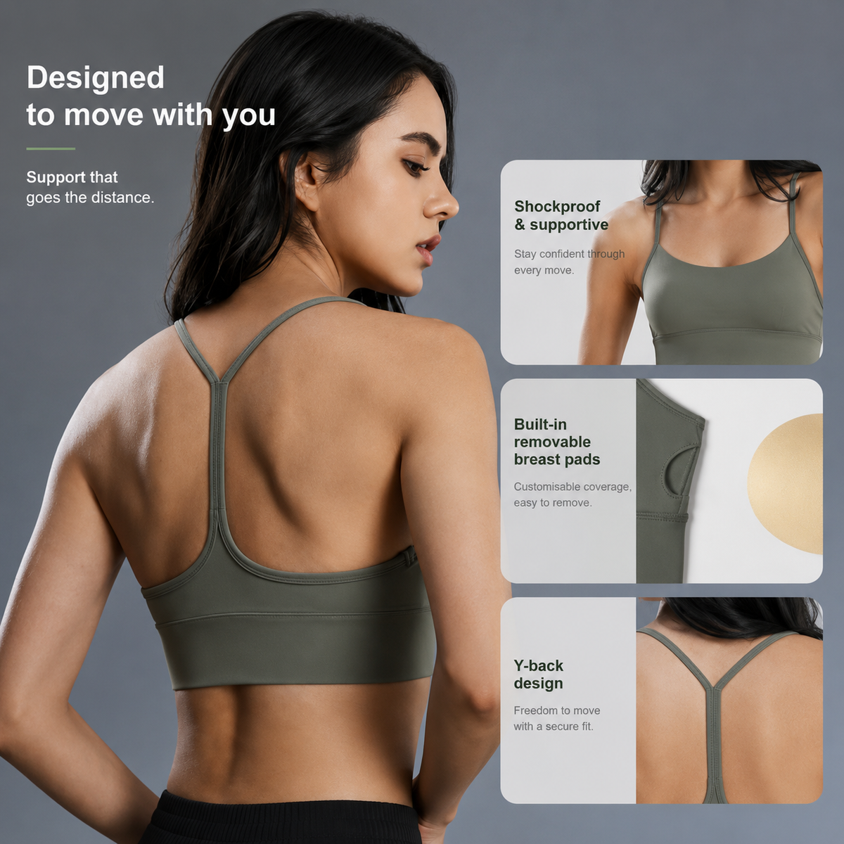 Kinetiv Women's Y-Back Yoga Sports Bra - Medium Support Racerback