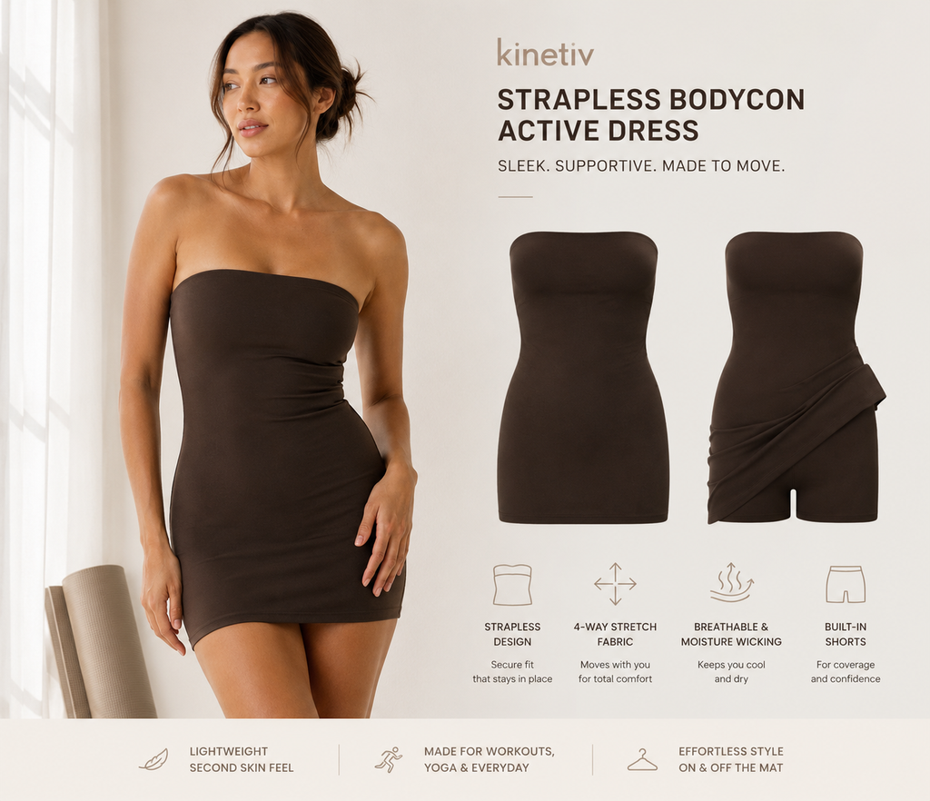 Kinetiv Women's Strapless Bodycon Active Dress - Sports Tube Dress