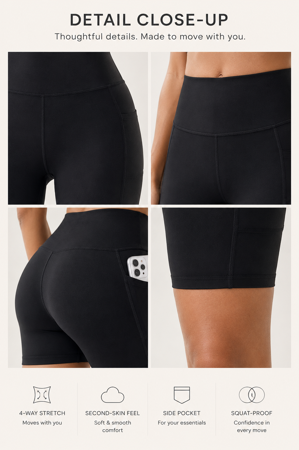 Kinetiv Women's Yoga Shorts with Hip Pocket - Everyday Gym Shorts
