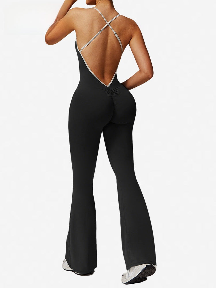 Kinetiv Women's Backless Yoga Jumpsuit - Flare Pants Sports Bodysuit
