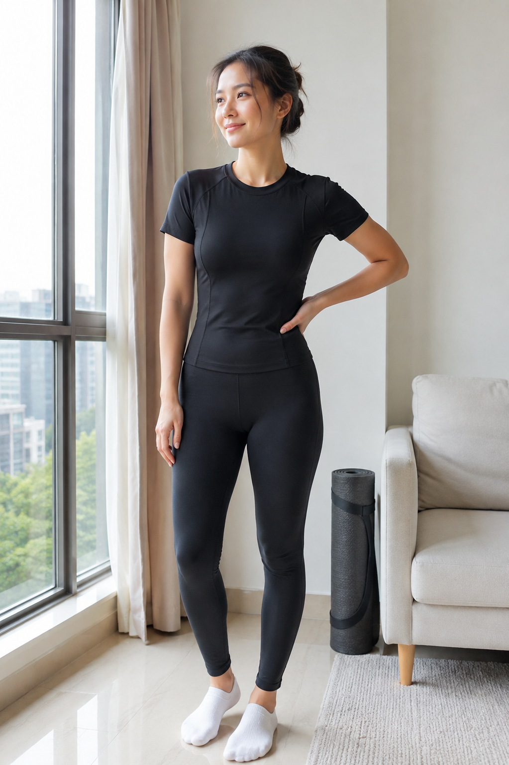 Kinetiv Women's Stretch Fitness T-Shirt - Short Sleeve Body-Slimming Sports Top